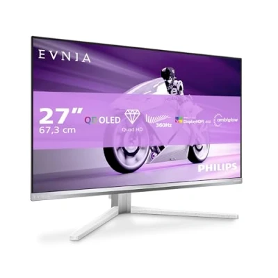 Image de Philips Evnia 27M2N8500 Moniteur Gaming QHD OLED 27&quot;, 360 Hz, 0,03 ms, HDR400, FreeSync. Prem., Composition G Sync. (2560x1440, 2X HDMI 2.1, 1x DP 1.4, hub USB) Blanc