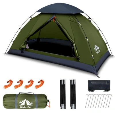 Image de Night Cat Tente de Camping pour 1 2 Personne Homme Imperméable Tentes Randonnée Installation Facile Poids Léger la Arrière Cour
