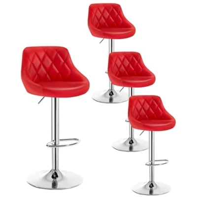 Image de WOLTU Lot de 4 Tabourets Bar siège pivotant en Similicuir,réglable Hauteur,Rouge, BH23rt
