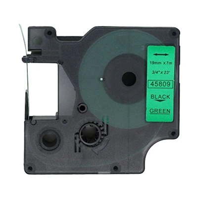 Image de BROVACS 1 paquet de ruban d&#039;étiquettes noir sur vert compatible avec DYMO D1 45809 19 mm OPA2309