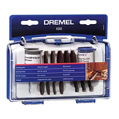 Image de coffret 69 accessoires DREMEL 688 Assortiment de 68 disques à tronçonner dans un pratique