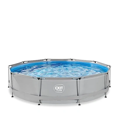Image de EXIT TOYS Piscine Tubulaire Soft Grey ø360x76cm Hors Sol Ronde Grande avec Pompe Filtrante à Cartouche Entrée Basse Idéal pour Les Jeunes Enfants Cadre Stable Design Unique Gris
