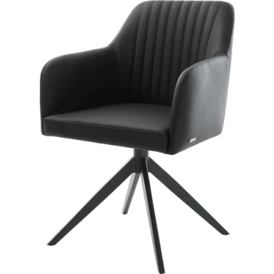 Image de Chaise pivotante Greg Flex cuir de vache noir pied croisé large pivotement sur 360 fonction bascule ressorts ensachés