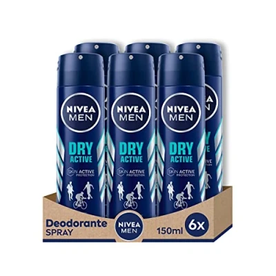 Image de NIVEA MEN Dry Fresh Spray Déodorant 6 x 150 ml pour homme avec formule Dual Active anti transpirant 48 h de fraîcheur intense sur la peau