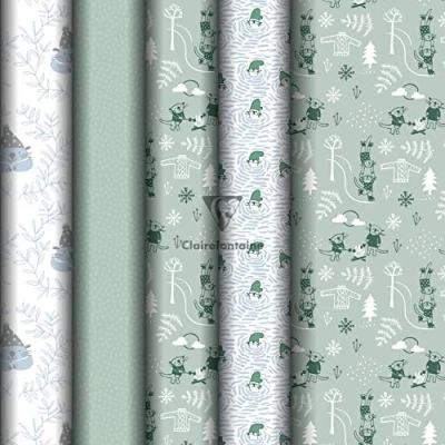 Image de Clairefontaine 201989AMZC Un Carton De 20 Rouleaux Papier Cadeau Affiche 80g Dimensions : 5x0,35m (Spécial Petite Largeur) Motif Loutres, Bleu, Vert, Noël Idéal Petits Emballages