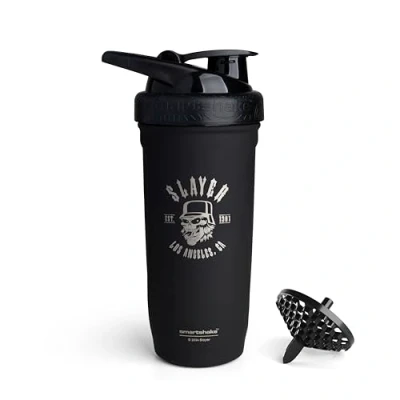 Image de Smartshake Rockband Reforce Shaker protéiné en acier inoxydable 700 ml Couvercle étanche à visser Sans BPA Non isolé Unisexe Logo Slayer, Los Angeles sur la bouteille