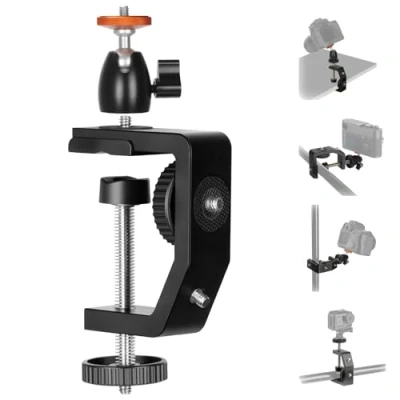 Image de TARION Support de Table caméra avec vis 1/4&quot; pour caméras à éclairage annulaire Bureau en Forme L Clip la Diffusion Direct Photographie (TR C)