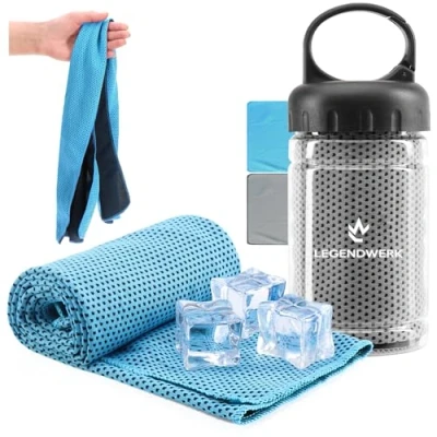Image de com four® 2X Serviette rafraîchissante en Bouteille pour la Chaleur, Fatigue, l&#039;effort (2X Chiffon Bleu/Gris)