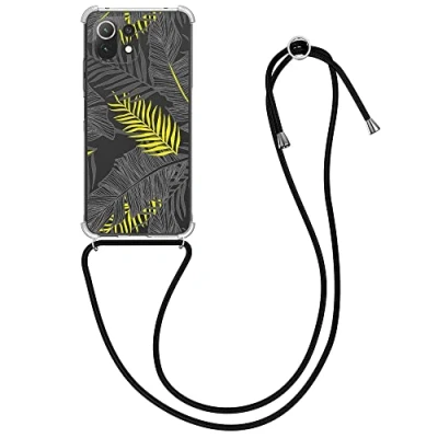 Image de kwmobile Coque Collier Compatible avec Xiaomi 11 Lite (5G) NE/Mi Housse en Silicone Cordon de Jaune Gris Transparent