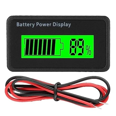 Image de Lazmin Indicateur de capacité Batterie, Batterie Universelle 12 48V LCD Testeur Voltmètre(Lampe Verte)