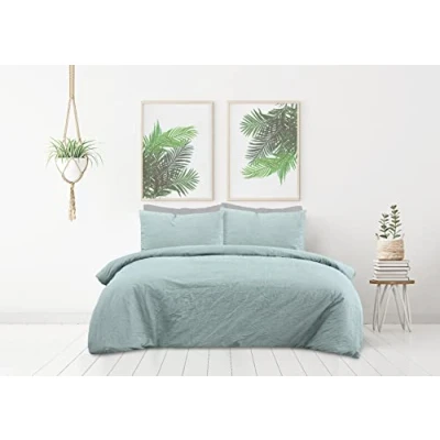 Image de Sleepdown Parure de lit avec Housse Couette et taies d&#039;oreiller 100% Pur Coton uni Vert Sauge Doux Facile d&#039;entretien Super King Size (220 x 260 cm)