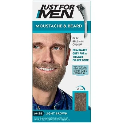 Image de Just For Men Peinture pour barbe et moustache de couleur marron clair, élimine les cheveux gris donne un aspect plus épais complet, M25