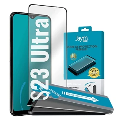 Image de JAYM Verre Trempé Premium pour Samsung Galaxy S23 Ultra Incurvé 3D Contour Noir Garanti à Vie Renforcé 9H Résistant Compatible Fonction Sonic Sensor Applicateur sur Mesure Inclus Neuf