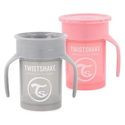 Image de Twistshake 2x Gobelet 360 Anti Éclaboussures Pour Bébé Avec Joint En Silicone 230ml D&#039;entraînement Enfants Bouteille D&#039;eau Étanche Sans BPA Gris Rose
