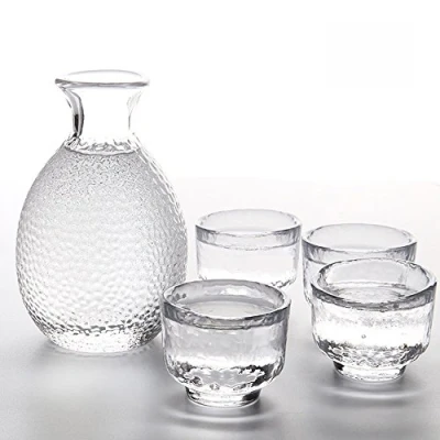Image de TAMUME Verre Saké Ensemble de 5 Pièces, 300ml Bouteille et 4 Coupes (40ml chacun), à Vin pour Service Chaud/Froid, en Japonais