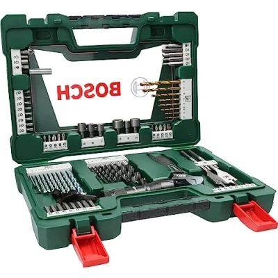Image de Bosch Accessories 83 pièces Jeu de forets et d&#039;embouts en titane V Line (avec lampe torche LED clé à molette, pour le bois, la pierre métal, accessoires outils perçage vissage) Vert