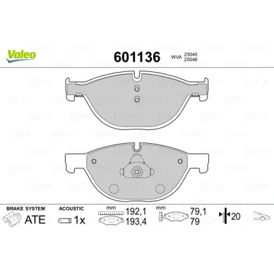 Image de VALEO 601136 Jeu de plaquettes frein Essieu avant contact signal d&#039;usure inclus avec tôle anti bruit BMW: 7, 5 Berline, GT