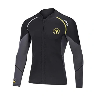 Image de ZCCO Combinaison de plongée pour Homme en néoprène 1,5 mm avec Fermeture éclair sur Le Devant à Manches Longues la Natation, Tuba et Surf (Noir, S)