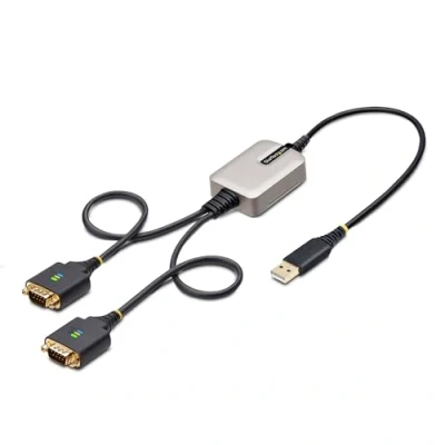 Image de StarTech.com Adaptateur USB vers Série de 2 Ports 60cm, Vis/Écrous DB9 Interchangeables, COM Rétention, Câble Convertisseur A RS232, FTDI, Protection ESD Niveau 4