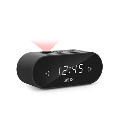 Image de SPC Frodi Max Radio réveil Compact avec projecteur d&#039;heure réglable, Grand Bouton Snooze/Sleep, Double Alarme, écran XL, Nombre, Pile de réserve, Extra Grande, Noire
