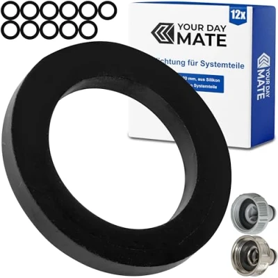 Image de Jeu de joints plats rechange, 12 pièces, pour pièces système G 1&quot; pouce jardin, compatibles avec les raccords robinet Gardena 33,3 mm, 2802, 18202, 18242, 940, en silicone, Ø 30 x 20 mm