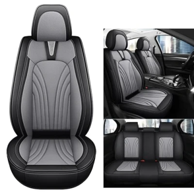 Image de Eunncu Housses de Siège Voiture Universelle Ensemble Complet Siege Auto Universel en Cuir Compatible avec Les Airbags Latéraux Couvre Sieges pour Avant et Arrière, Gris Noir