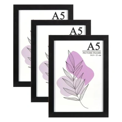 Image de Baoee Lot de 3 cadres photo noirs A5 avec support, cadre verre acrylique, A5, pour certificat autoportant et montage mural