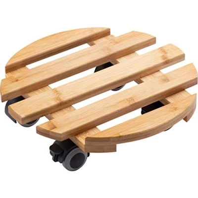 Image de Metafranc 825330 Rouleau pour Plantes Ø 300 mm Charge maximale 60 kg Plateau en Bambou Aspect Bois Naturel roulettes TPE avec 4 blocages/Rouleau à Fleurs/Aide au Transport