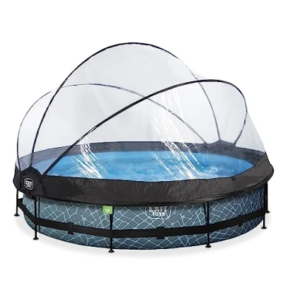 Image de EXIT TOYS Piscine Tubulaire Stone avec Dôme Multifonctionnel ø360x76cm Hors Sol Ronde Pompe Filtrante à Cartouche Entrée Basse pour l&#039;eau de la Propre et Chaude Gris