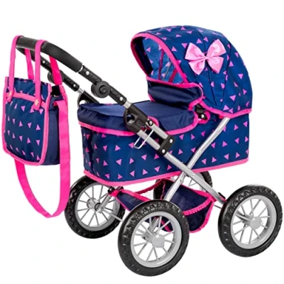 Image de Kinderplay Poussette Poupee, Jouet Landeau Bebe pour Poupée, Gondola, Poignée Hauteur Entre 33 et 63 cm, Ce Landau Est Plus Facile à Pousser Les Enfants, KP0261T
