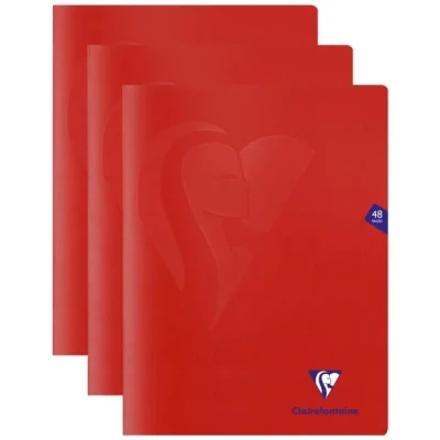 Image de Clairefontaine 333312C Un Cahier Agrafé Mimesys Rouge 24x32 cm 48 Pages Petits Carreaux Papier Blanc 90 g Couverture Polypro