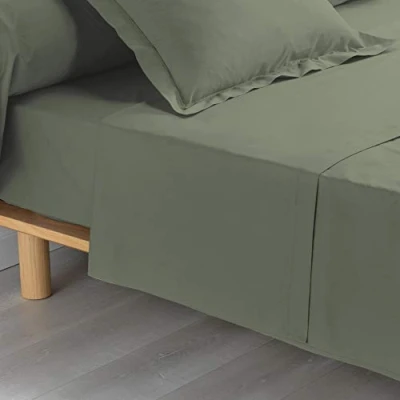 Image de douceur d&#039;intérieur, Drap Plat (180 x 290 cm) Percaline Kaki, Percale de Coton