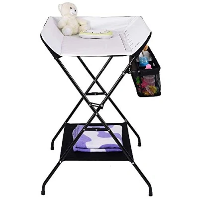 Image de Table à Langer Pliable et Portable, avec Rangement, Ceinture de Sécurité, peu Encombrante Stable,Table a Pliante Chambre Bébé Réglable en Hauteur(noir blanc)