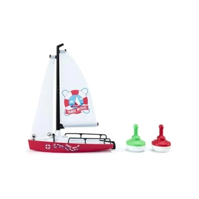 Image de siku 1752, Voilier avec Bouées, en plastique, 1:50, blanc/rouge, Voiles enroulables, Mât pliable, bouées incluses,