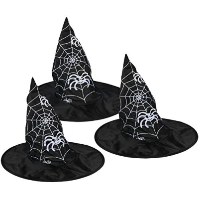 Image de com four® 3X Chapeau de sorcière pour Costume Magicien idéal Carnaval, Halloween (03 pièces Toile d&#039;araignée)