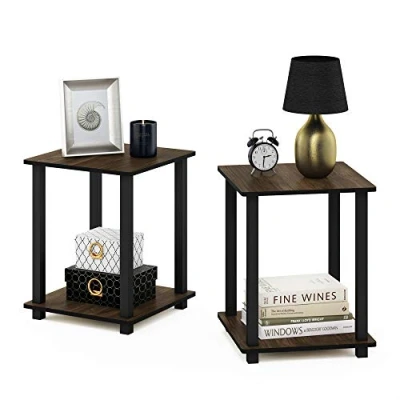 Image de Furinno Tables de Bout, Bois, Noyer Columbia/Noir, Taille Unique, One Size, Paquet 2