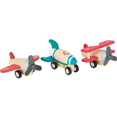 Image de Small Foot 11884 Set Avions à remonter avec Trois Grands Avions, en Bois Robuste, partir de 12 Mois Avion Toys, Multicolore