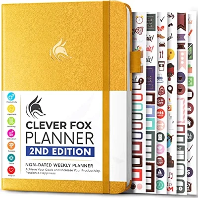 Image de Clever Fox Planificateur 2e édition d&#039;objectifs hebdomadaires et mensuels colorés, organiseur de gestion du temps productivité, non daté, A5 (jaune ambré)