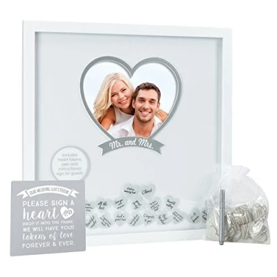 Image de Pearhead Mr. &amp; Mrs. Wedding Wishes Frame, Cherish Memories, Alternative Guest Book Idea, White