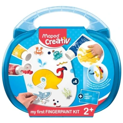 Image de Maped Creativ Kit de Peinture au Doigt Mallette avec 4 Fiches à Peindre, 3 Tubes 75 ml, 2 Planches Stickers et 1 Nappe Loisirs Créatifs, Dès Ans