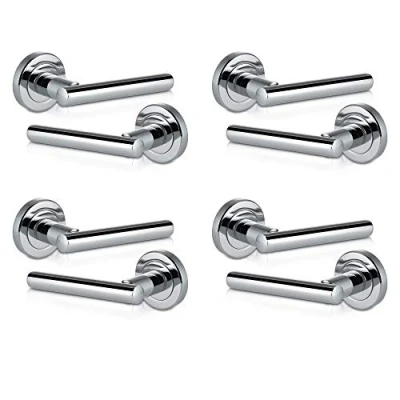 Image de XFORT: Lot de 4 poignées porte sur rosace, poignée à levier en T finition chrome poli, intérieure élégante, utilisée comme intérieure.