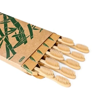 Image de Daletu Brosse à Dent Bambou Poils Souple Paquet de 10 Dents Voyage, Réutilisables Naturel Biodégradables, écologiques Naturels 100% Sans BPA