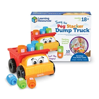 Image de Learning Resources Camion benne Tony avec barils à empiler, 10 pièces, jouets de Pâques pour enfants, jouet motricité fine enfants partir 18 mois, préscolaires