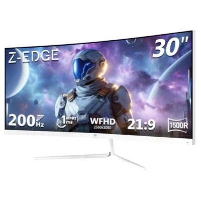 Image de Z Edge Ecran PC Gamer Incurvé Blanc 30&#039;&#039; 200 Hz, 1ms, 2560x1080, FreeSync, Moniteur Gaming White Ultra large 21:9, Inclinaison Réglable, 1500R, 2* HDMI2.0 &amp;DP1.2, RGB, VESA 100*100m(HDMI Câble Inclus)