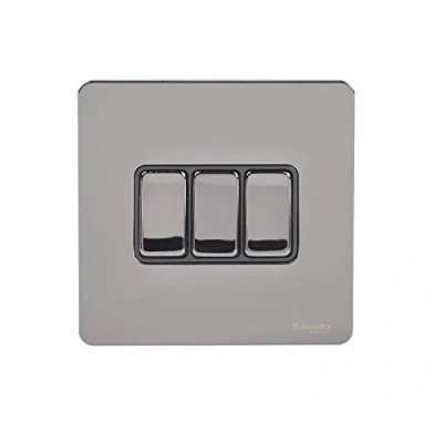 Image de Schneider Electric Plaque plate sans vis ultime Interrupteur à bascule 3 interrupteurs bidirectionnels, unipolaire, 16AX, GU1432BBN, nickel noir avec insert
