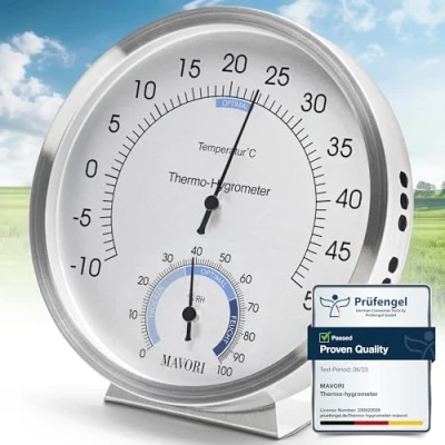 Image de MAVORI® Thermomètre Hygromètre Analogique, Station Météo Précise Pour La Mesure De L&#039;humidité Et Température, Intérieur Mural Design, Hydrometre Un Environnement Sain