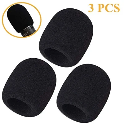 Image de Paquet de 3 pare brise en mousse Housse microphone grande taille pour Audio Technica AT2020, SE 2300 et autres gros microphones, noir