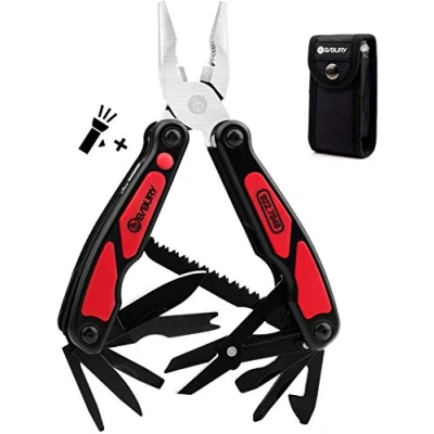 Image de BIBURY Multitools, 14 en 1 Pince Multifonctions avec Lampe de Poche LED, Outil Acier inoxydable,Multifonctions Couteau Suisse Militaire Ciseaux pour Camping, Pêche, Randonnée Noir