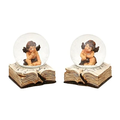Image de Dekohelden24 Lot de 2 Mini Boules à Neige Ange sur Livre Dimensions H/L/Ø Boule : env. 6,5 x 5 cm/Ø 4,5 cm Résine 501056 2er Set