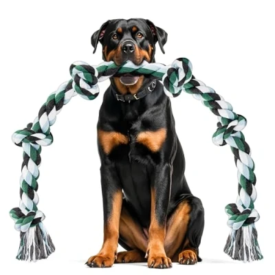 Image de Ycozy Corde de Jouet Chien Indestructible 100cm Grand 6 Nœuds 100% Coton Jouets à Mâcher Chiens Interactif pour Nettoyage des Dents